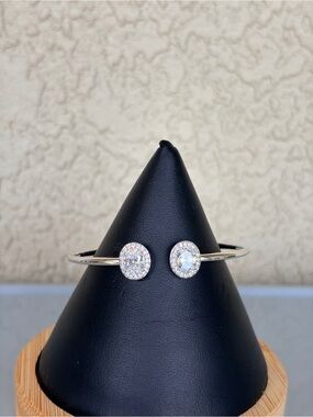 Silver Tone Crystal Halo Cuff Bracelet